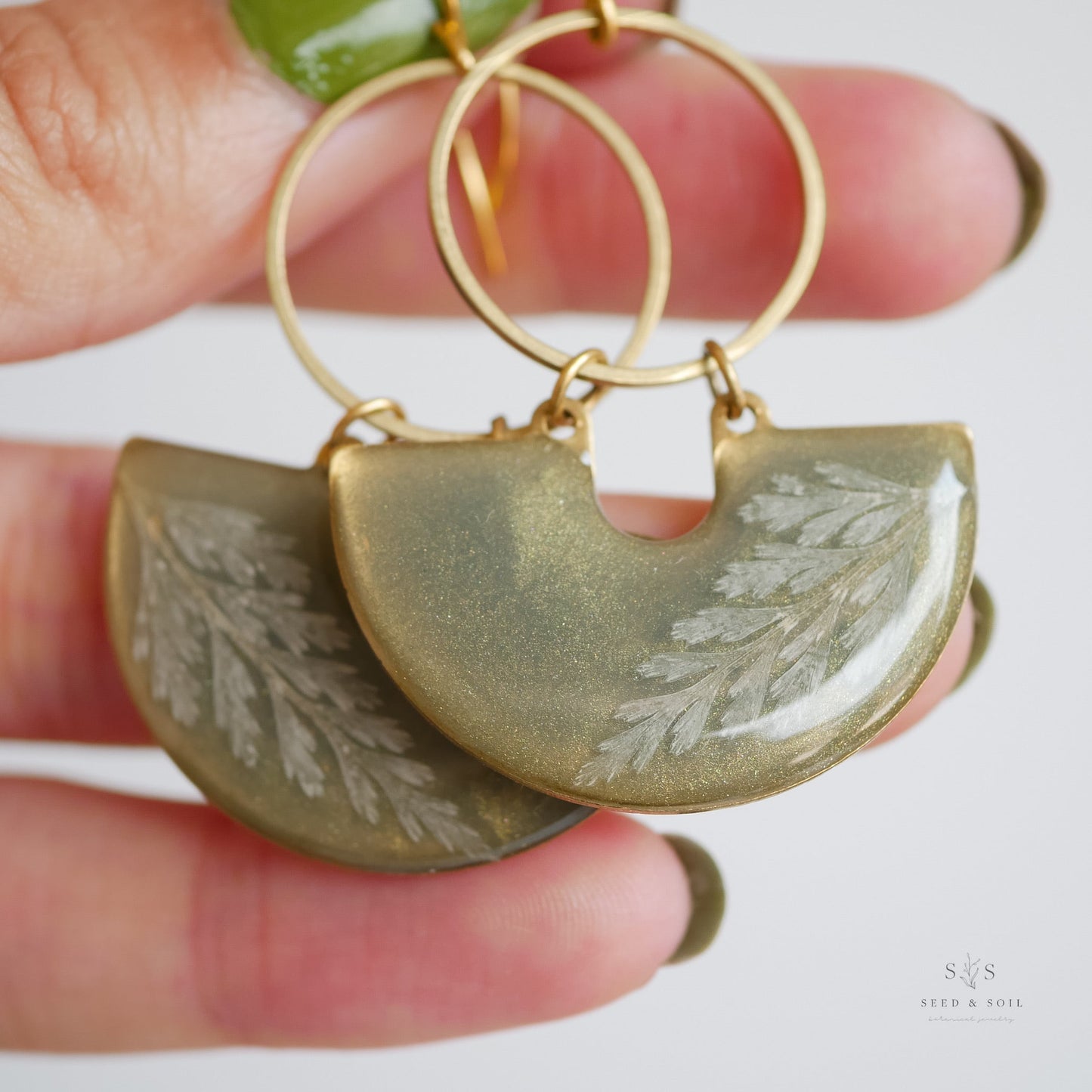 Emerald Fern Moon Shadow Earrings